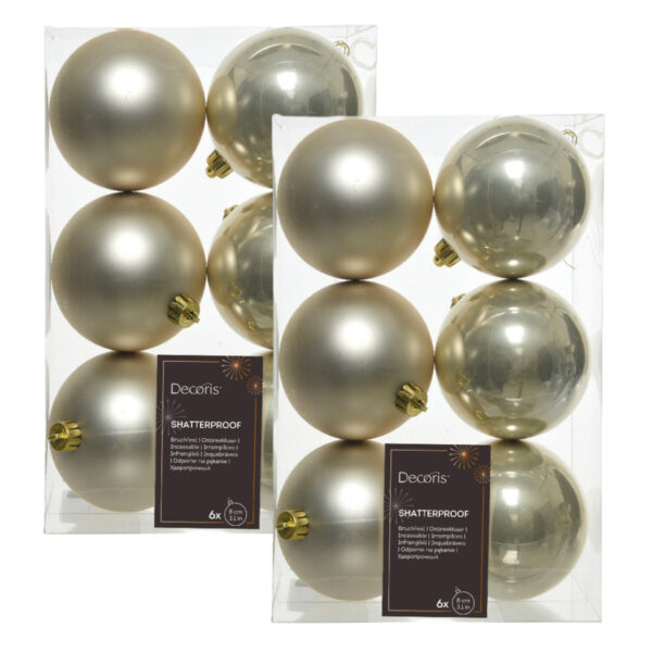 30x Licht parel/champagne kerstballen 8 cm glanzende/matte kunststof/plastic kerstversiering