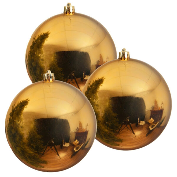 Decoris grote kerstbal - 3x - goud - glans - kunststof - 14 cm - onbreekbaar - kerstversiering