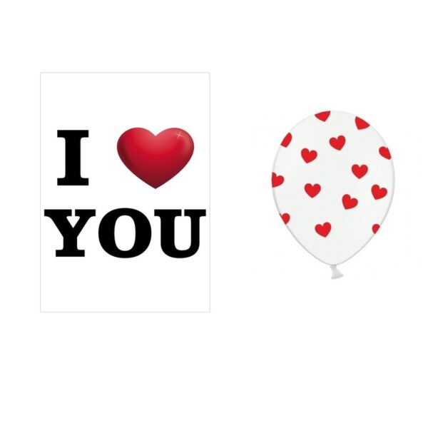 Mega poster I Love You A1 formaat en 6x witte ballonnen