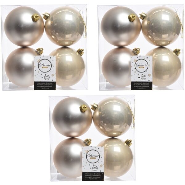 Decoris Kerstballen - 12x st - licht champagne - 10 cm - kunststof
