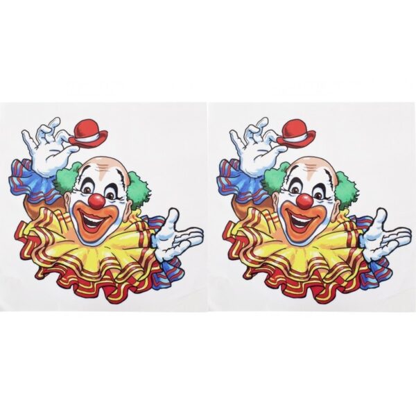 Raamsticker vrolijke clown 35 x 40 cm - 2x - Decoratiesticker - Carnaval/Circus themadecoratie