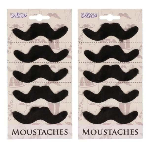 Boland Party Mexicaanse snorren - 10x - zwart -nepsnorren - plaksnorren -