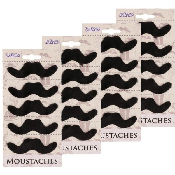 Mexicaanse snorren - 20x st - zwart - nepsnorren - plaksnorren - verkleedaccessoires