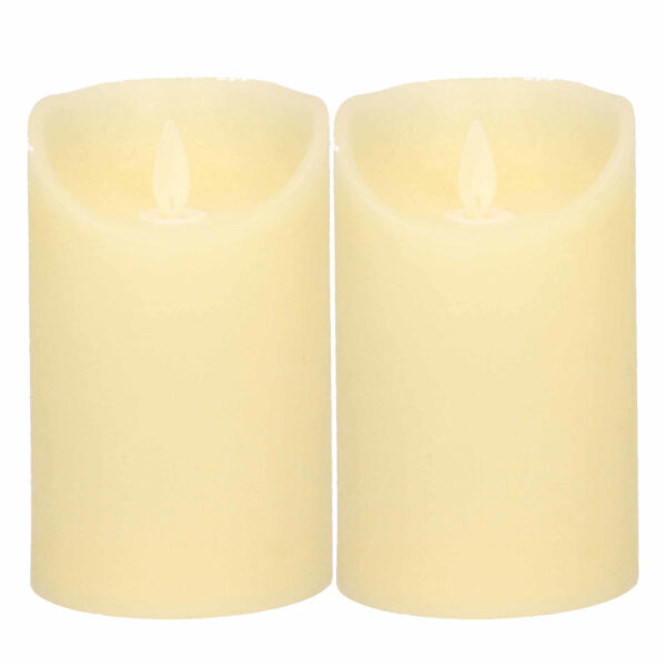 Led kaars/stompkaars -2x - ivoor wit - H12,5 x D7,5 cm - wax - warm wit licht - bewegende vlam