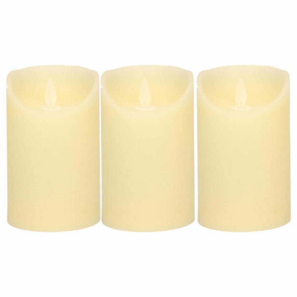 3x LED kaars/stompkaars ivoor met dansvlam 12,5 cm -