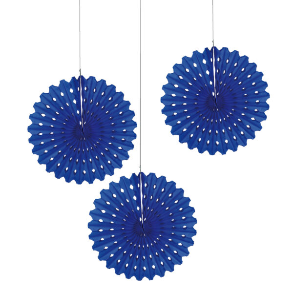Hangdecoratie waaier/honeycomb - 3x - papier - blauw - 45 cm