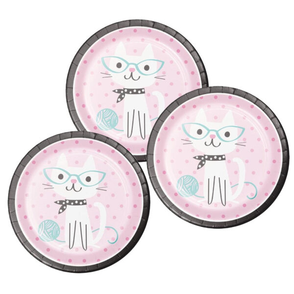 Katten/poezen thema gebek/ontbijt bordjes - 24x stuks - D23 cm - wegwerpbordjes van karton