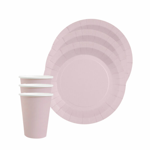 Santex 20x taart/gebak bordjes en bekertjes - lichtroze