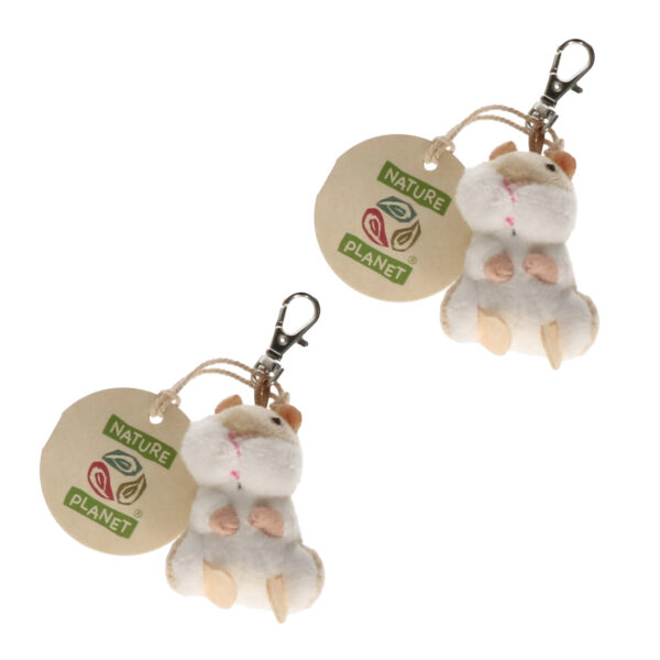 Nature Planet Pluche knuffel sleutelhanger - 2x - hamster - 6 cm