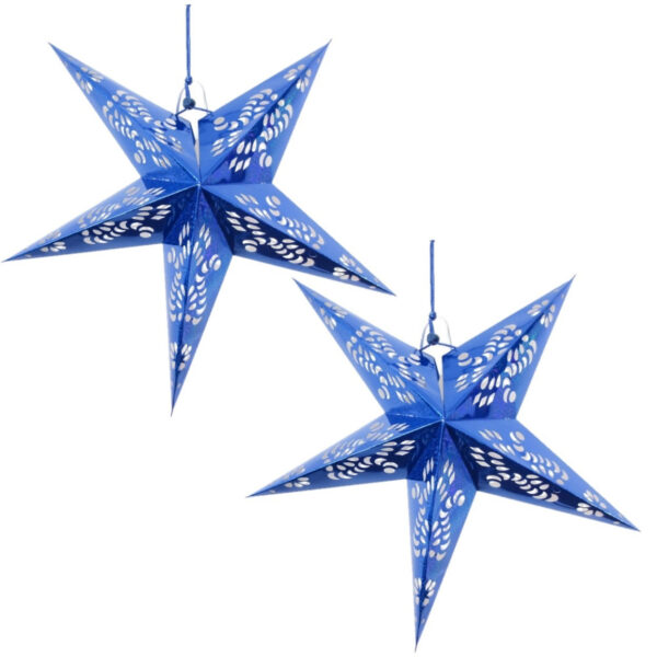 2x Hangdecoratie ster lampions blauw 60 cm