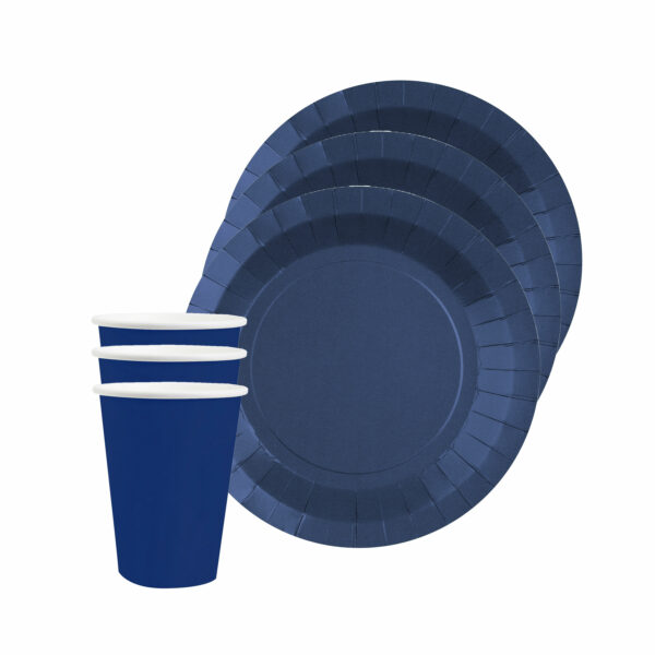 Santex 20x taart/gebak bordjes en bekertjes - kobalt blauw