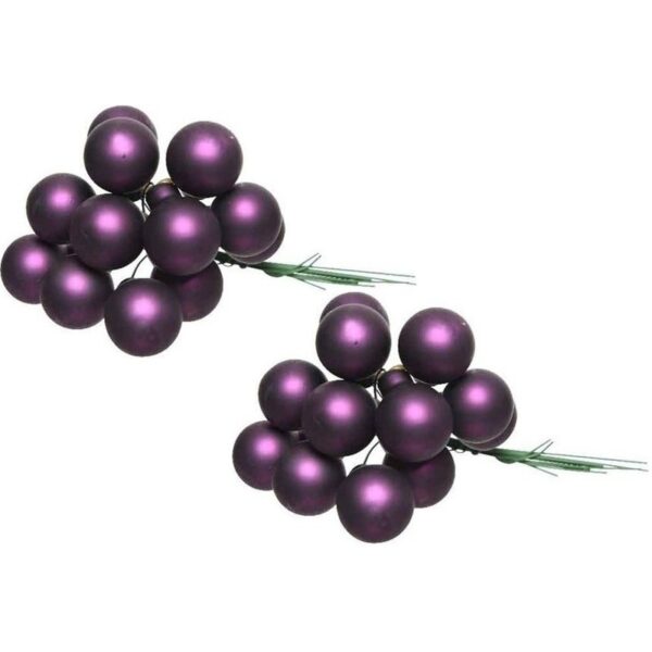 20x Aubergine paarse mini kerststukjes insteek kerstballetjes 2 cm van glas