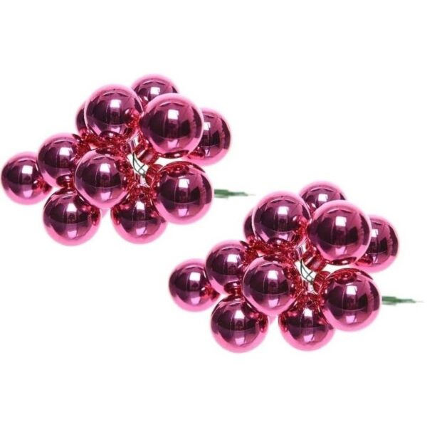 20x Fuchsia roze mini kerststukjes insteek kerstballetjes 2 cm van glas