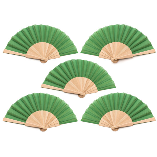 Spaanse waaier - 5x - groen - 42 x 23 cm - hout - verkoelend -
