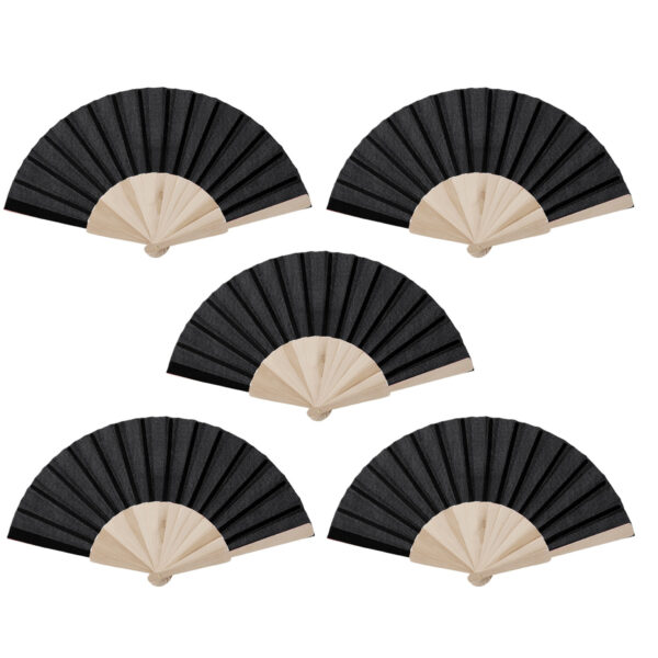 Spaanse waaier - 5x - zwart - 42 x 23 cm - hout - verkoelend - handwaaier