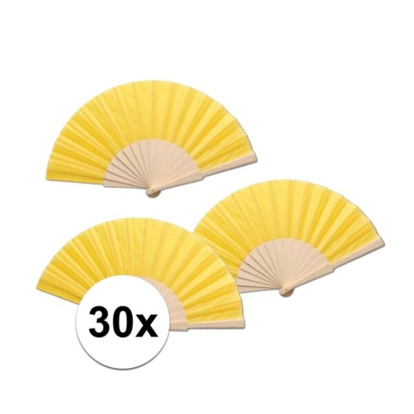 Spaanse waaier - 30x - geel - 42 x 23 cm - hout - verkoelend