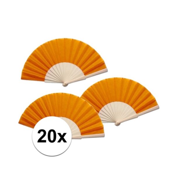 Spaanse waaier - 20x - oranje - 42 x 23 cm - hout - verkoelend