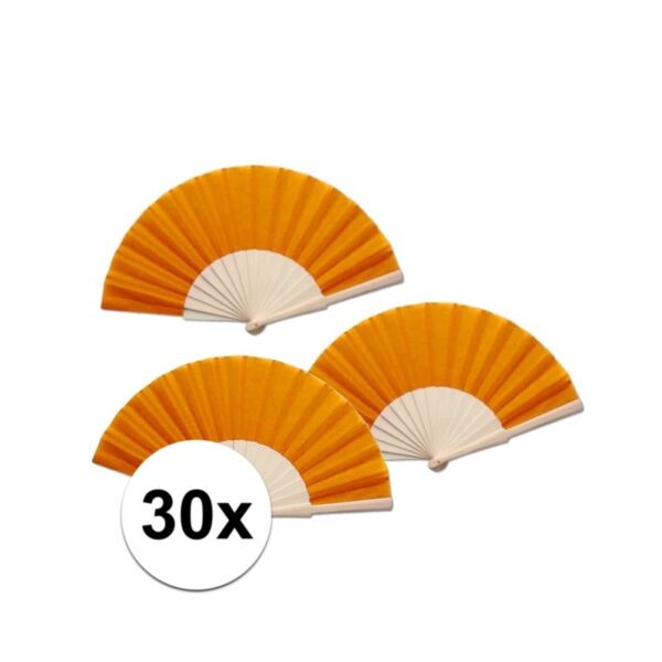 Spaanse waaier - 30x - oranje - 42 x 23 cm - hout - verkoelend - handwaaier