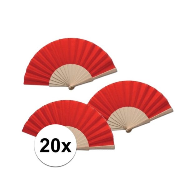 Spaanse waaier - 20x - rood - 42 x 23 cm - hout - verkoelend