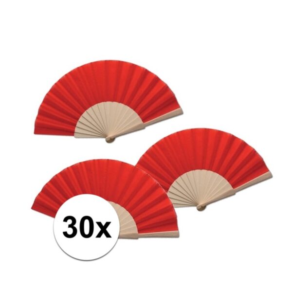 Spaanse waaier - 30x - rood - 42 x 23 cm - hout - verkoelend