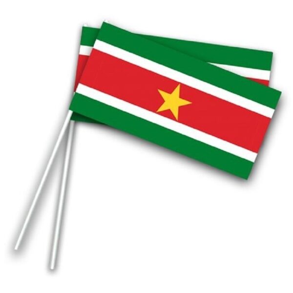 Zwaaivlaggetjes Suriname - 100x st - 20 x 12 cm - hout/papier - Surinaamse vlag