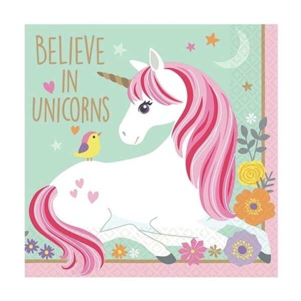 32x Papieren servetjes unicorn print 25 x 25 cm