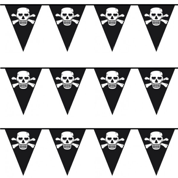 Piraten vlaggenlijn - 3x - zwart - 10 meter - plastic - feestversiering - piratenversiering